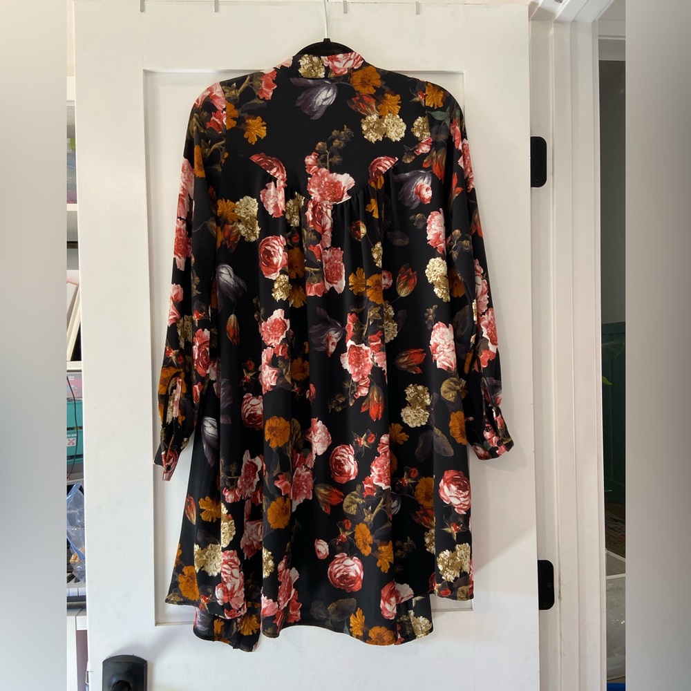 Floral Long Sleeve Button Up Swing Shirt Dress - H&M